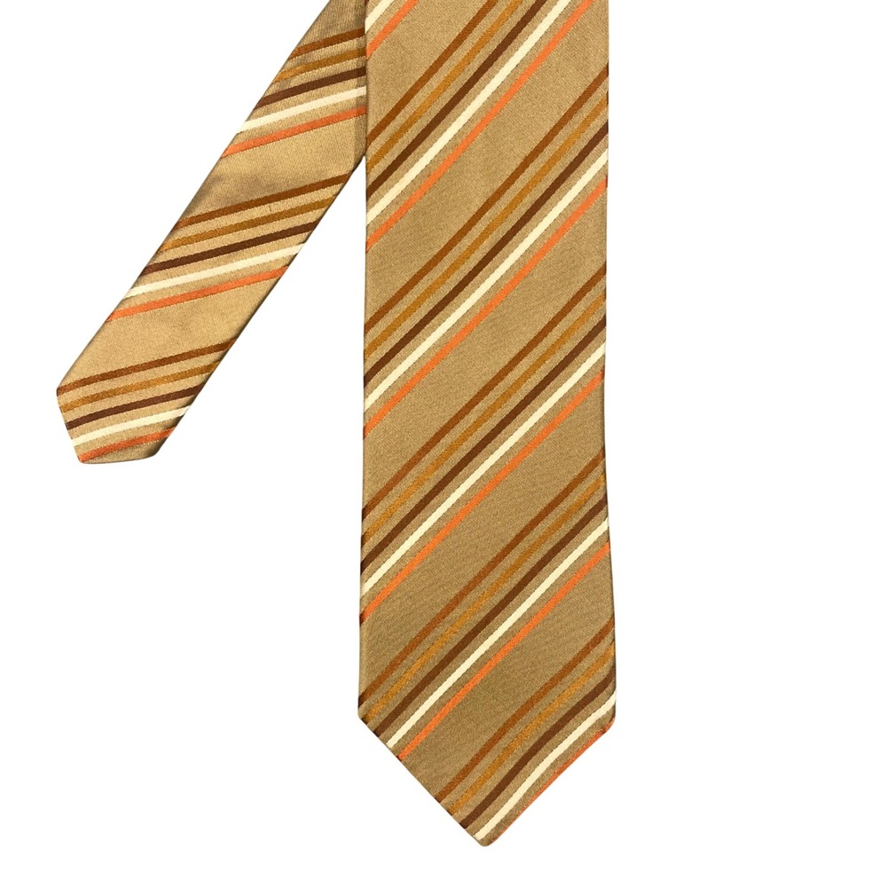 Apt. 9 Gold Striped Necktie Mens One Size 100% Silk Brown Orange Formal